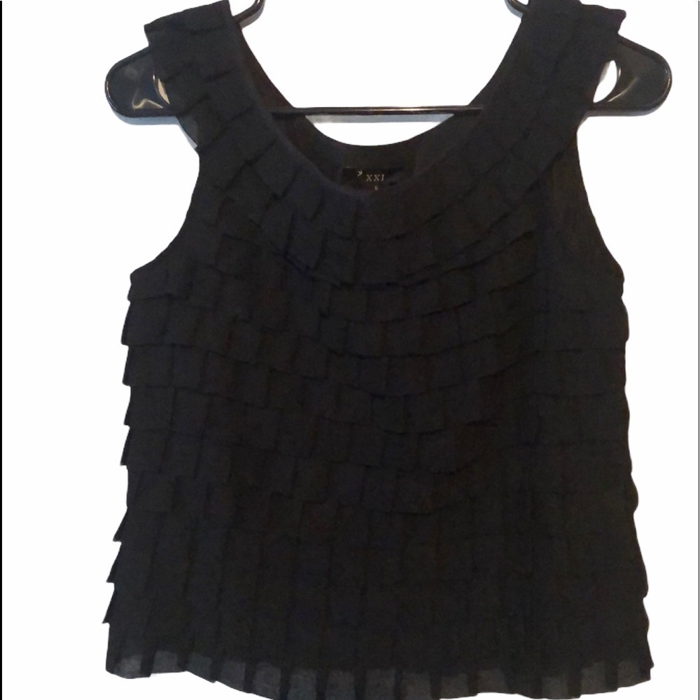 XXI black crop top with tiered ruffles. Small